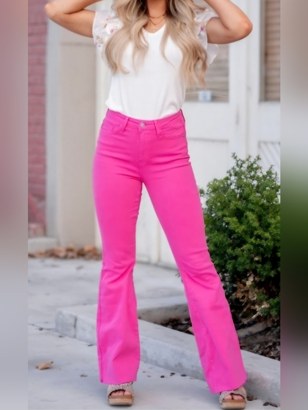 Judy Blue High Rise Garment Dyed Hot Pink Flare Jeans Stretch Barbie 7/28 NWT